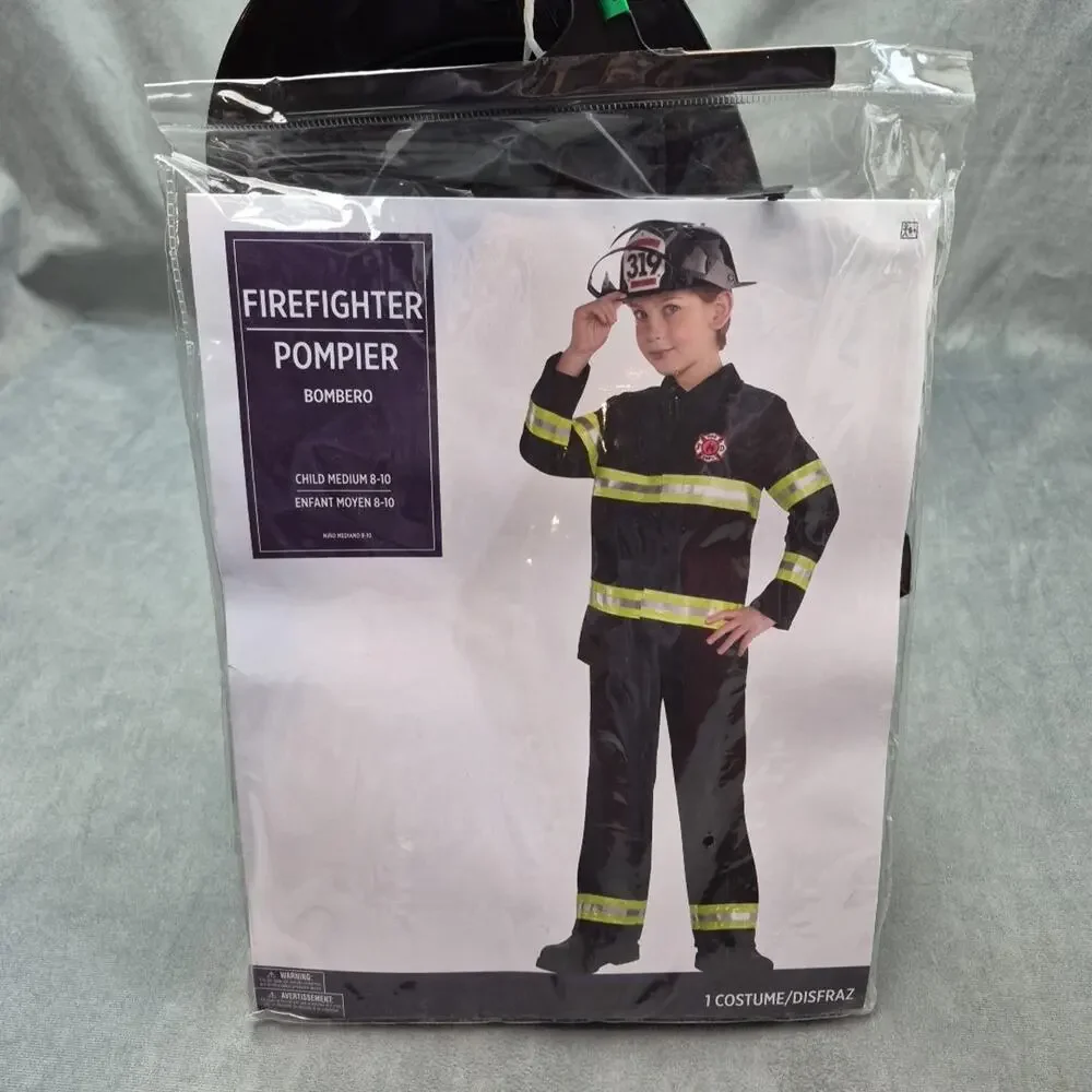 Kids Firefighter Halloween/Cosplay Costume Medium 8-10 Jacket Pants Helmet - Picture 1 of 8